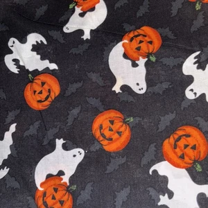 1   1/4 yd Halloween Ghost Toss Cotton Fabric Pumpkins Black Background - Picture 1 of 2