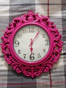 Hot Pink Wall Clock Battery Operated Analog Small Plastic 10 inch  - Picture 1 of 2