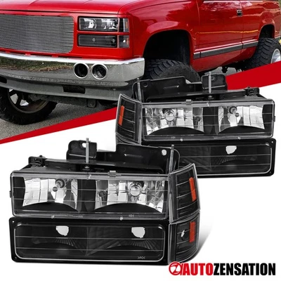 Fit 1994-1998 GMC C10 Sierra Suburban Yukon Black Headlights+Bumper+Corner Lamps Foto 1 de 4