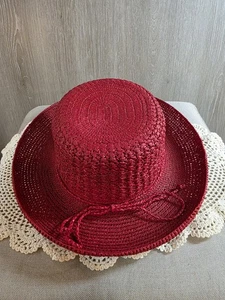 Scala Collection Red Woven Paper Straw Sun Hat Boater OS - Picture 1 of 10