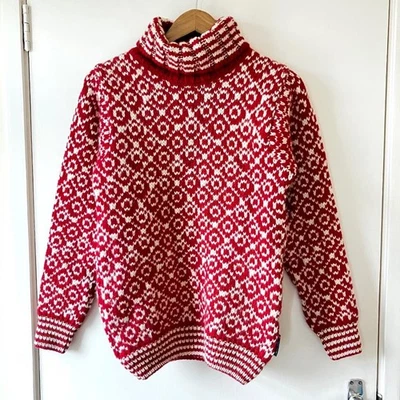 Devold Norway Svalbard High Neck Knit Sweater Pure Wool Jumper Red & White XS - Image 1 of 4