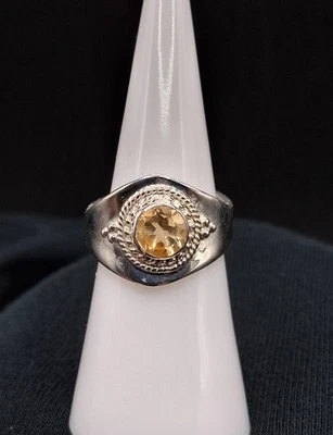 Anillo Citrino, Facetado, Hecho a Mano, Talla 6 a 8, Plata de Ley, Boho Hippie  Foto 1 de 4