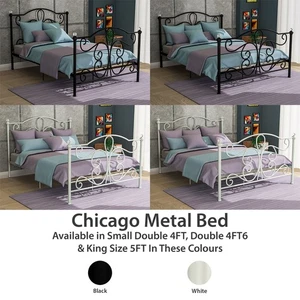 Metal Bed Double King Size Frame 4FT 4FT6 5FT Mattress Black White Chicago - Picture 1 of 24