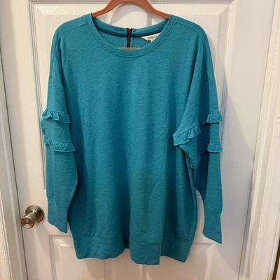 NWT Matilda Jane Women's Size S Wonderment Our Song Teal Ruffle Sweatshirt Top - Image 1 of 4