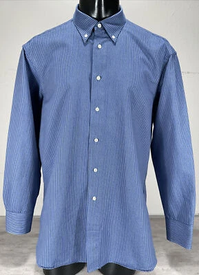 Innocenti Oro Custo Long Sleeve Shirt XL Blue Striped Hand Tailored by Tom James - Image 1 of 4