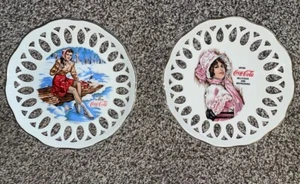 Vintage Coke Coca Cola Glass Lattice Plates 8”. Set Of 2 Collector Plates - Picture 1 of 6