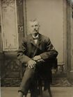 C1870s Tintype Handsome Man W Large Mustache Seated Painted Backdrop T9