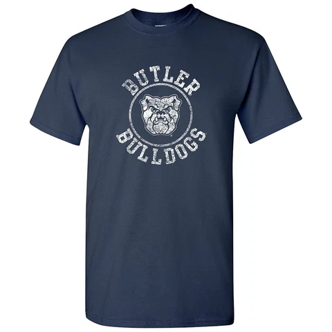 Butler University Distressed Bulldogs Circle Logo - NCAA Adult Shirt - Navy Cover