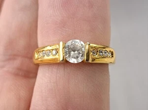 Vintage Ladies Gold-Tone And Clear Rhinestone Ring Size 6.75 Costume Jewelry  - Picture 1 of 6