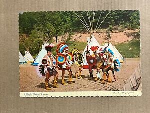 Postcard Native Americana Indian Dancers Dance Headdress Tee Pee Vintage PC