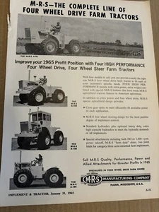 PUBLICIDAD TRACTOR M-R-S VINTAGE - TRACTORES 4 RUEDAS MOTRICES - FLORA 1965, MISS - Imagen 1 de 3