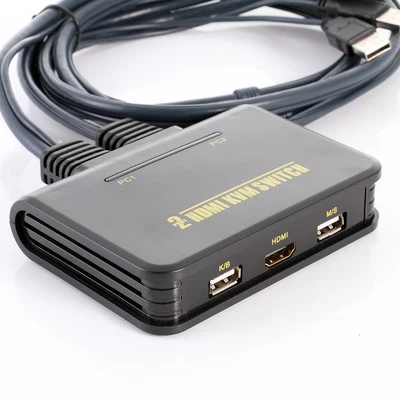 Dual-Port USB 2.0 HDMI KVM Switch Switcher w/ Cable For 2 Monitor Keyboard Mouse - Image 1 of 4