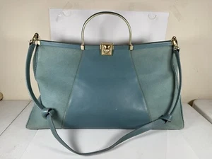 VTG BARRY KIESELSTEIN-CORD Woven Leather Aquamarine Color Shoulder Bag RARE - Picture 1 of 23