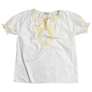 Túnica de colección años 90 BlancoAmarillo Bordado Motivo Floral Túnica Smock Blusa Top M/L - Imagen 1 de 5