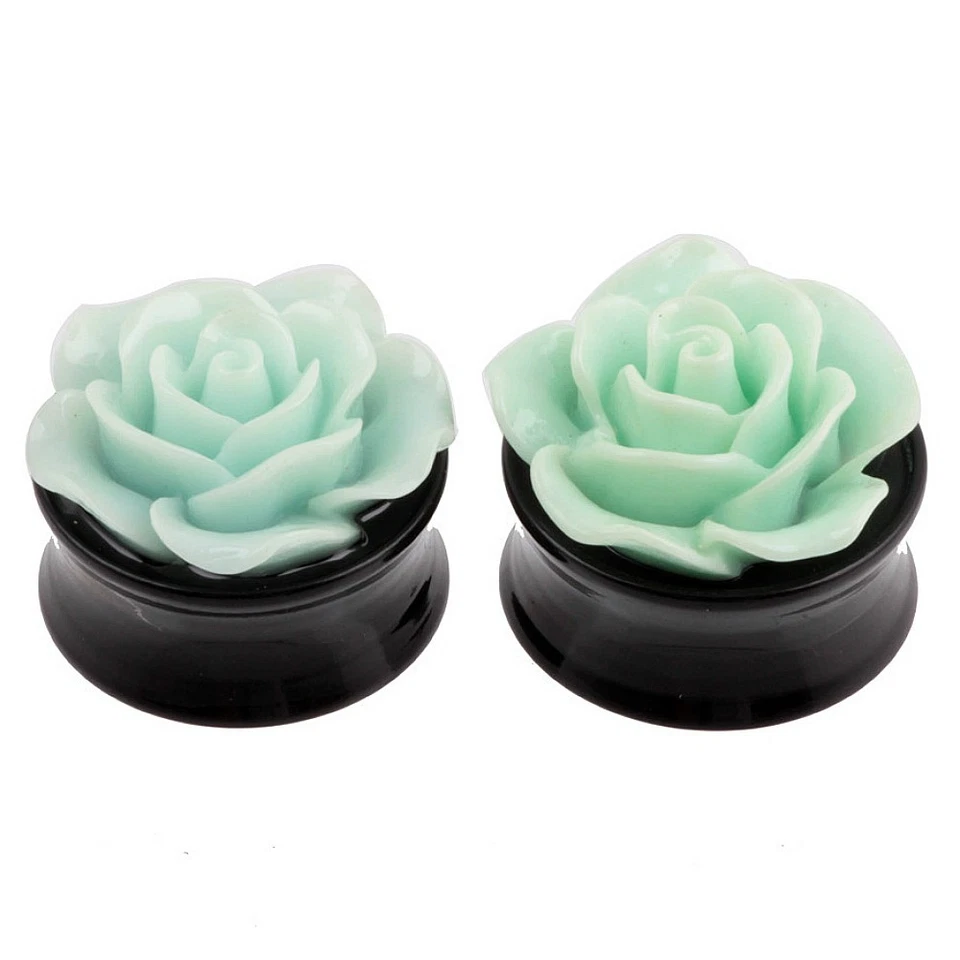 8MM-22MM 3D ROSEN OHR PLUG TUNNEL FLESH ROSE BLUME OHRRING PIERCING BLAU BLUE - Bild 1 von 1