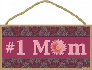 #1 MOM SIMPLE SIGN with Pretty flowers GREAT GIFT Mothers Day Wood 10"x5" 603 - Picture 1 of 3