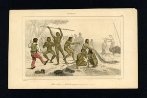 Habitants autochtones indigènes peuple aborigènes d'Australie, gravure 1845 - Imagen 1 de 1