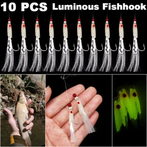 10PCS Luminous Bait Feathers Lures Mackerel Bass Cod Sea Fishing Rig Tackle Boat - Picture 1 of 8