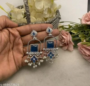 Oxidized Silver Earrings Indian Fashion Jewelry Traditional Jhumka - Picture 1 of 12