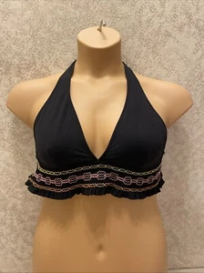 La Blanca Bikini Top Black With Embroidery Ruffled Bottom. Size Large - Picture 1 of 15