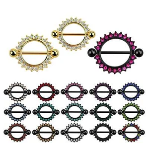 ❤ 1,6mm Brustwarzen Schild Straight Barbell Stab Kristall Kugeln Piercing Nippel - Bild 1 von 1