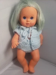Vintage Tonka Doll Bathing Beauty 1985 Blue Green Hair Handmade Crochet Outfit - Picture 1 of 9