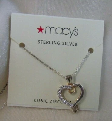 Collar Corazón Plata Esterlina con Piedras Circonitas Cúbicas Cadena 18" $50 Foto 1 de 2