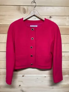 CHANEL Vintage Women's Tweed Jacket Pink Long Sleeve Collarless Button Size M - Picture 1 of 9