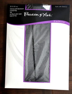 Preston & York Size Tall Fishnet with Backseam Pantyhose Control Top, Jet Black - Image 1 of 4