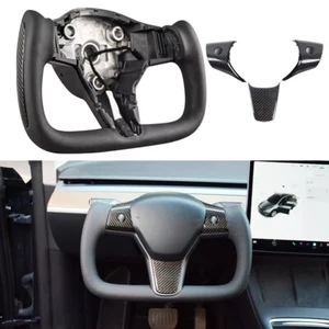 Black Carbon Fiber Steering Wheel Heating Leather for Tesla Model 3 & Y - Bild 1 von 11