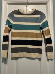 H&M Jacquard Knit Cotton Sweater-Natural White/Striped Boys Size US 8/10 - Picture 1 of 2