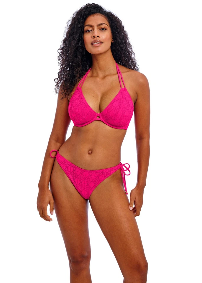 FREYA NOMAD NIGHTS FUCHSIA UNDERWIRE HALTER BIKINI TOP & HIGH LEG BRIEF 30E / 8E - image 1 of 1