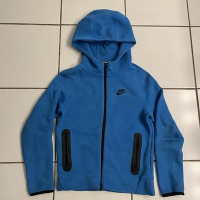 Nike Tech Fleece Full Zip Hoodie Blue Black Trim Youth Medium M Made in Vietnam - Image 1 of 4