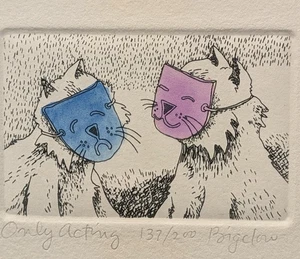 David Bigelow signierter Original Radierung Druck "Only Acting" 137/200 5x7 mattiert - Bild 1 von 3