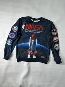Hudson Outerwear NASA Sweatshirt Mens Galaxy Blue Sleeve Patches Size Large NWT - Picture 1 of 14