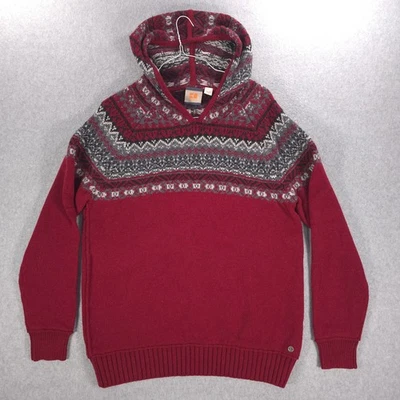 Hugo Boss Orange Fair Isle Red Knit Holiday Wool Alpaca Hoodie Sweater Mens XL - Image 1 of 4