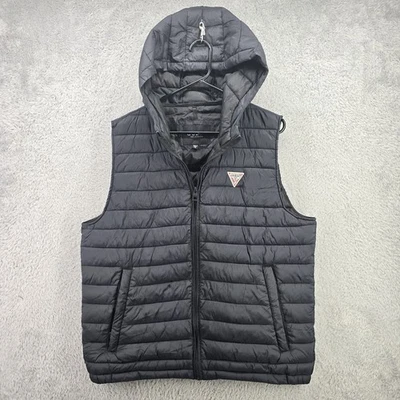 Guess Hooded Vest Mens XL Black Puffer Vest Hooded Insulated Full Zip 119RN070 - Image 1 of 4