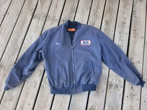 VTG Red Cap Workers Jacket Budweiser Delivery BUD LIGHT Size Lrg Reg - Picture 1 of 11