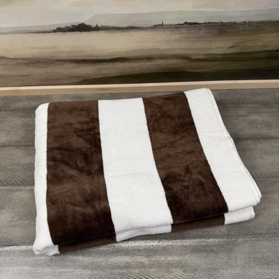 Toalha de bilhar Pottery Barn clássica listra toldo marrom branco 32”x64” nova sem etiquetas - Imagem 1 de 4