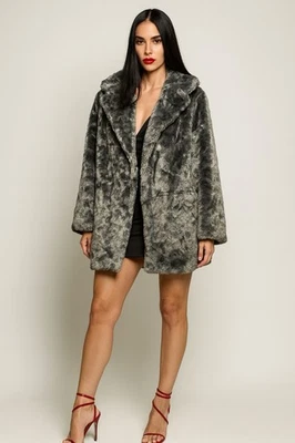 Abrigo ROAMAN’S Talla 18/20 Lujosamente Suave Gris Imitación Piel con Bolsillos Foto 1 de 4