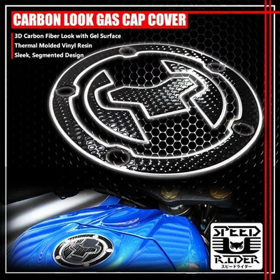 17-19 GSXR/GSXS 750/1000 PERFORADO NEGRO Y CROMO 3D TAPA DE GAS TAPA DE COMBUSTIBLE ALMOHADILLA Foto 1 de 4