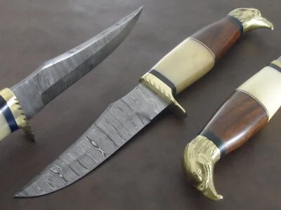 Handmade Damascus Forged AUTHENTIC 11.5" Bowi Knife For Hunting & Camping, Wood - Image 1 of 4