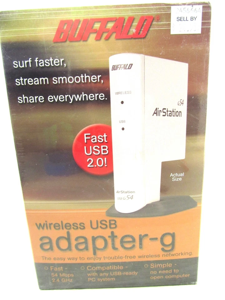 NEW/SEALED Buffalo Wireless USB Adapter 54 Mbps WLI2-USB2-G54 Airstation AOSS - Image 1 of 2
