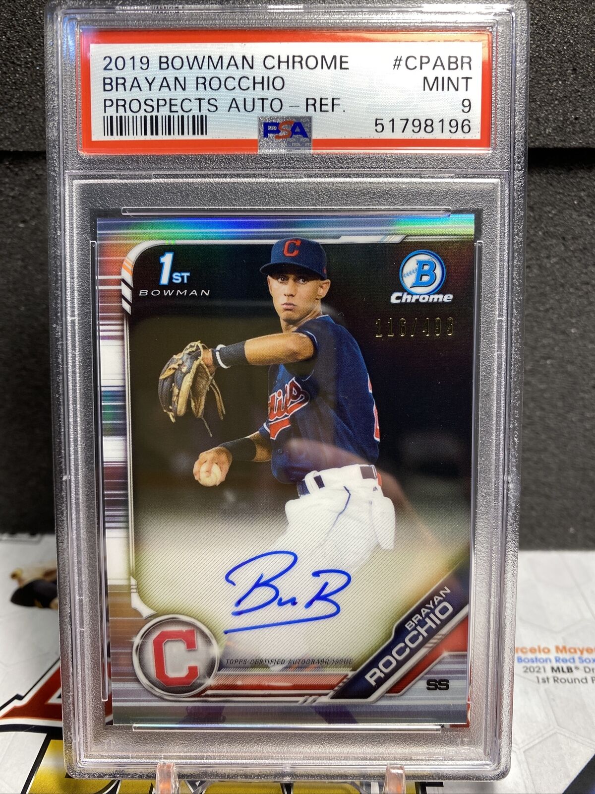 Brayan Rocchio 2019 1st Bowman Chrome Refractor Auto /499 PSA 9 Mint GuardiansSS