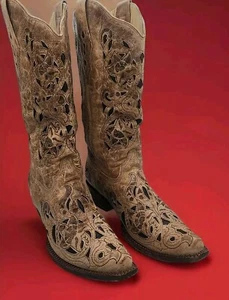 Corral Vintage Damen Antik Saddle Gebürstet Laser Braun Hellbraun Stiefel Gr. 11 M - Bild 1 von 9