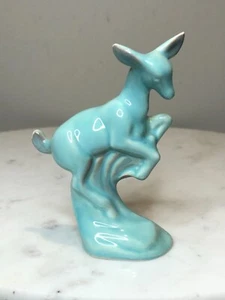 Vintage Roselane Pasadena Pottery Deer Figurine Turquoise 4-3/4" - Picture 1 of 7