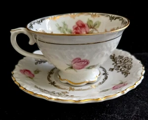 Bavaria Schumann Germany US Zone Demitasse Cup Saucer Pink Roses Gold Filigree - Picture 1 of 10