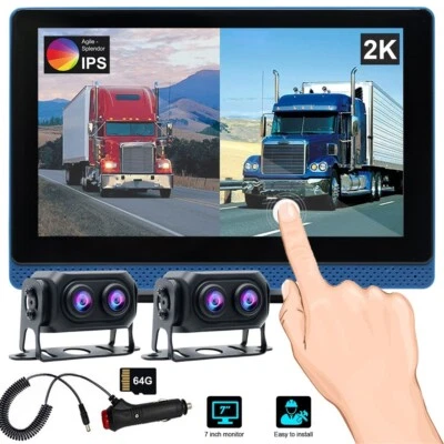 7" 2K Monitor Dual Dash Cam Car DVR Rear View Camera Video Recorder For Truck RV - Image 1 of 4