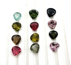 Natural Multi Tourmaline Heart Cut Loose Gemstone Lot 7 Pcs 7-9 MM 10 CT - Picture 1 of 5