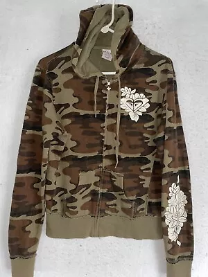 Roxy Women;s Hoodie XL Full Zip Camo Logo Flower Embroidered Military Green • 25.99€